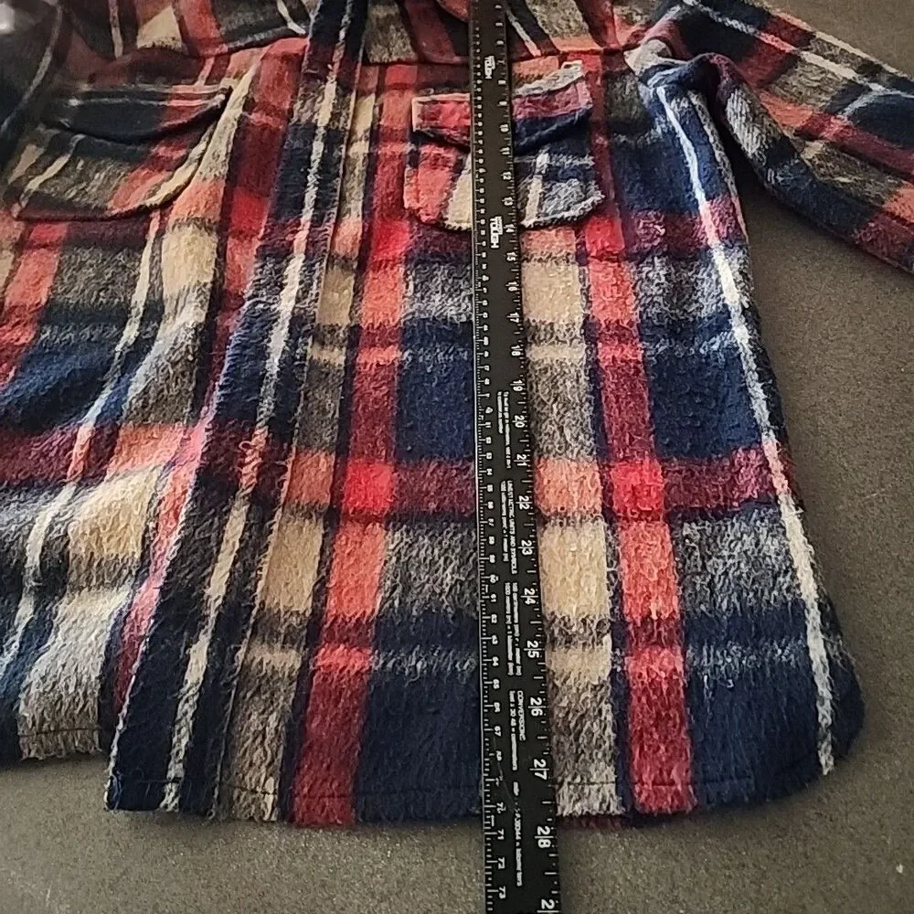 Men's Vintage Heavy weight Flannel Jacket Shirt Mervyn's Red Blue  NO BUTTONS